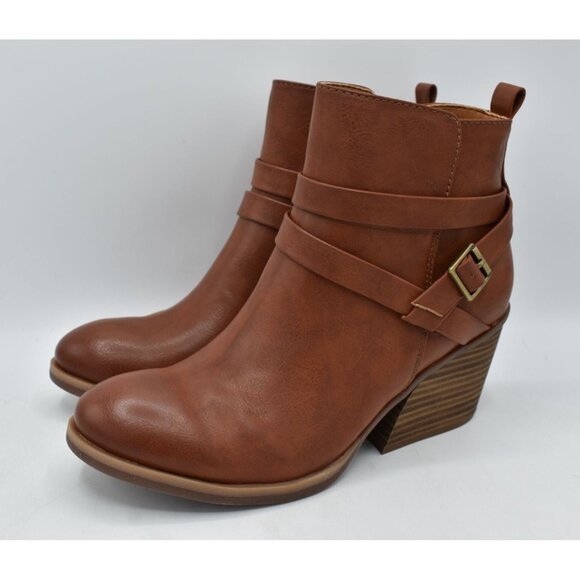 Korks by Kork Ease Womens Size 7 Heidi Block Heel Dark Tan PU Zip Booties Boots - Picture 1 of 10